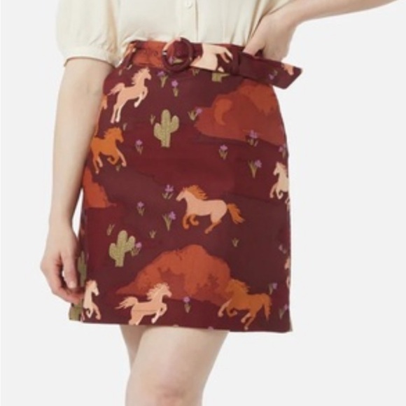 Princess Highway Dresses & Skirts - Princess Highway Horse Print Burgundy Skirt Sz 6